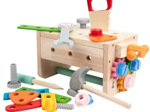 Kids Wooden Tool Box with Nuts and Bolts Set